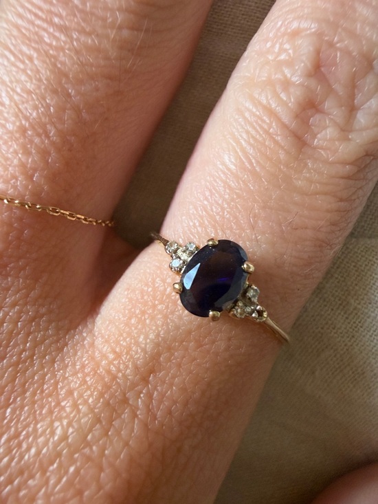 Jewelry - Vintage 10K Gold Sapphire Diamond Ring Oval Blue Sapphire Ring Estate Jewelry